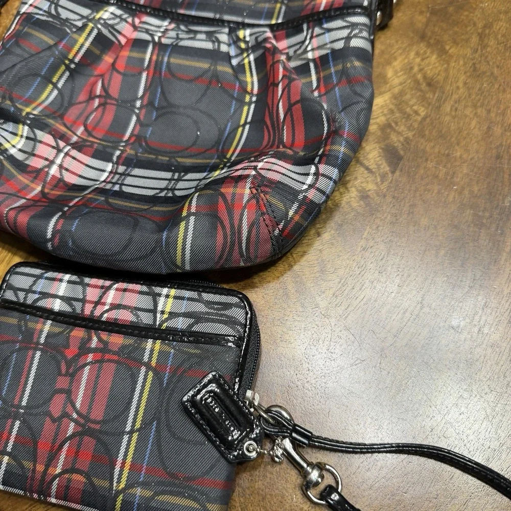 Coach poppy glitter tartan plaid crossbody purse bag and wallet wristlet Set Y2K